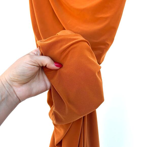 Norma Kamali Diana One Shoulder Midi Cocktail Dress Cinnamon Rust XL Orange - Picture 7 of 8